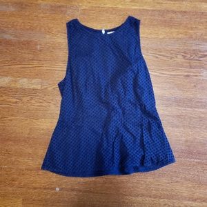 eyelet navy blue sleeveless peplum top